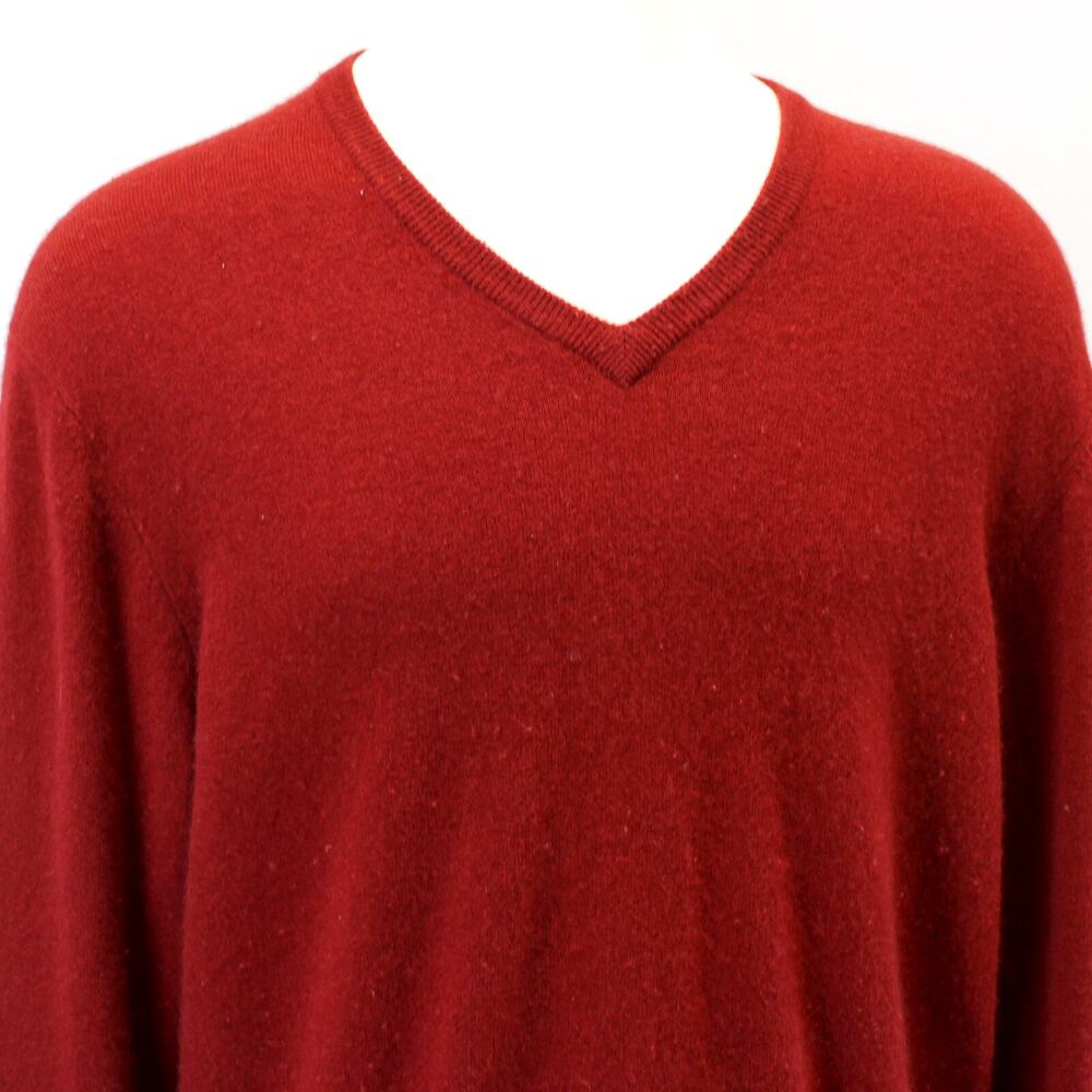 Club Room 2-Ply 100% Cashmere Knit Soft Warm Red V-Neck Sweater XL